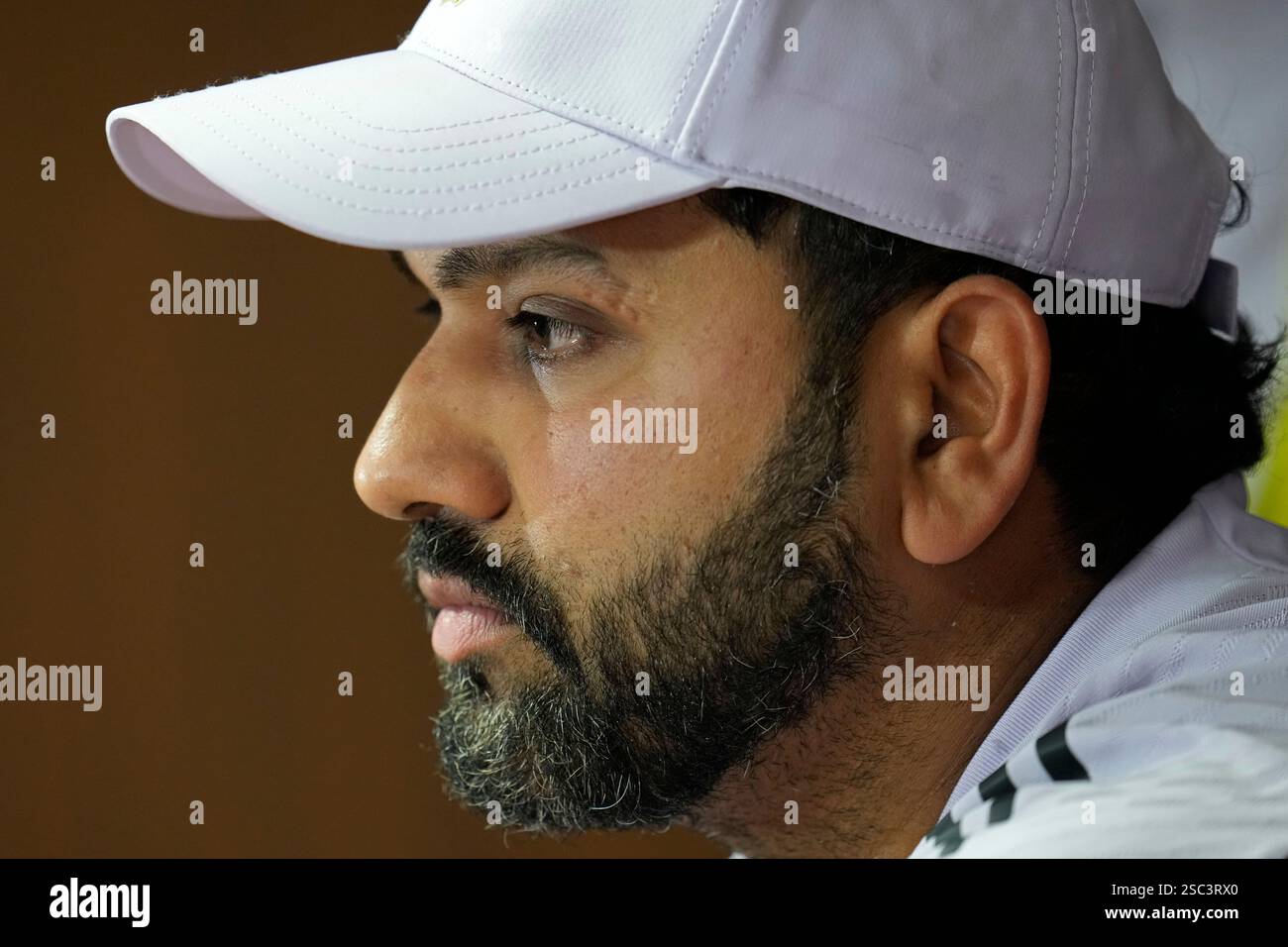 India's captain Rohit Sharma listens to a question during a press ...