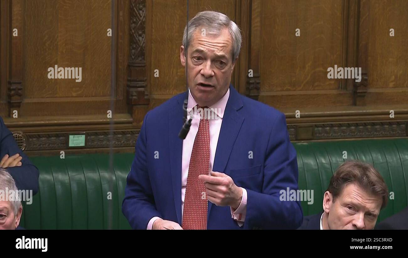 Screen grab of Reform UK party leader Nigel Farage asking an urgent ...