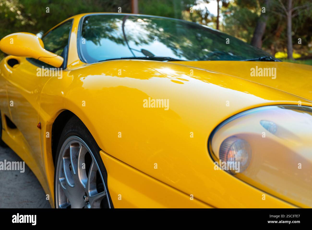Yellow sports car at exhibition. Stock Photo