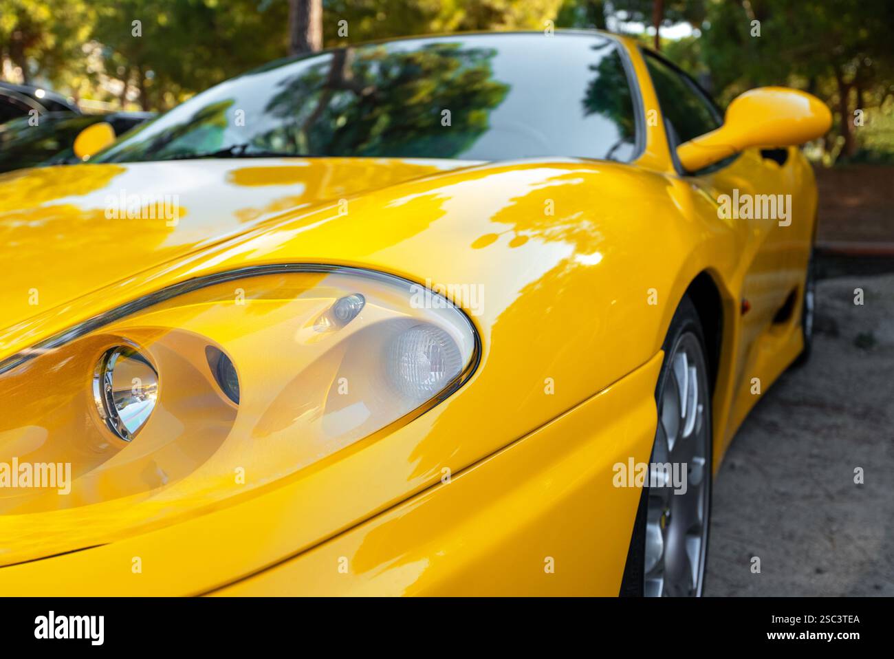 Yellow sports car at exhibition. Stock Photo
