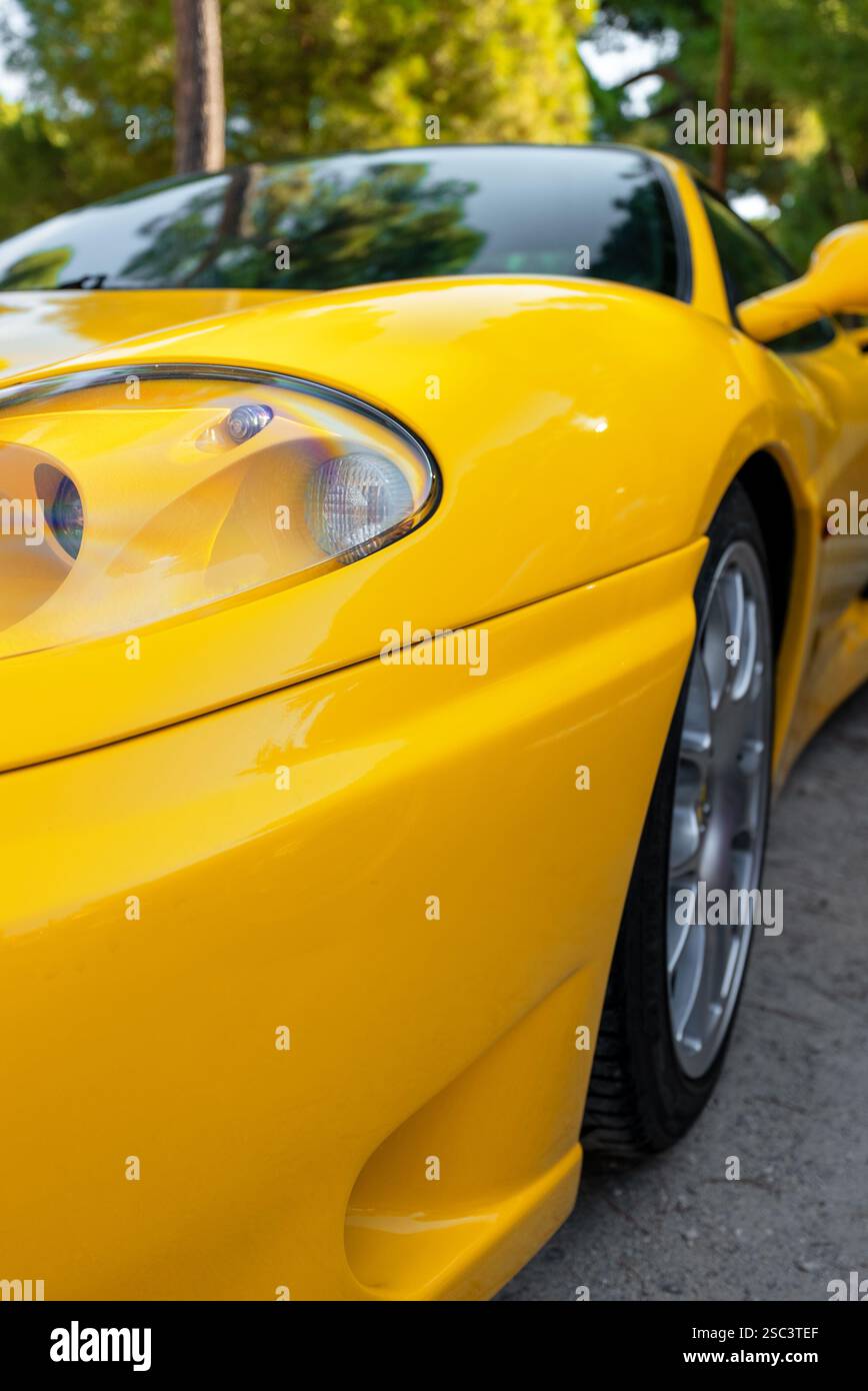 Yellow sports car at exhibition. Stock Photo