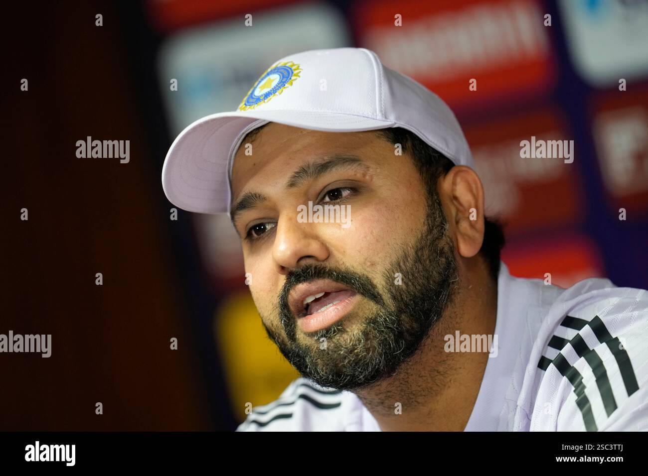 India's captain Rohit Sharma speaks during a press conference before a ...