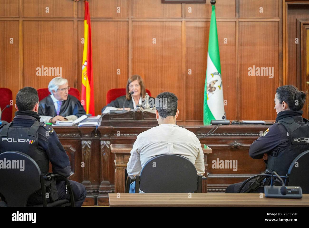 The prisoner accused of murdering his cellmate, during the trial. On ...