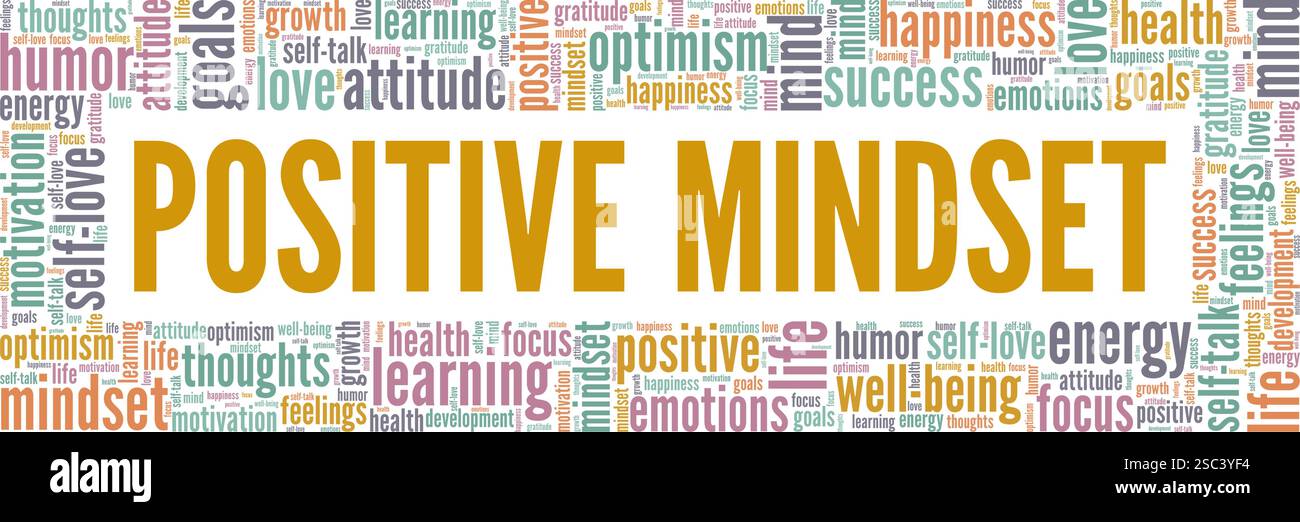 Positive Mindset word cloud conceptual design isolated on white background. Stock Vector