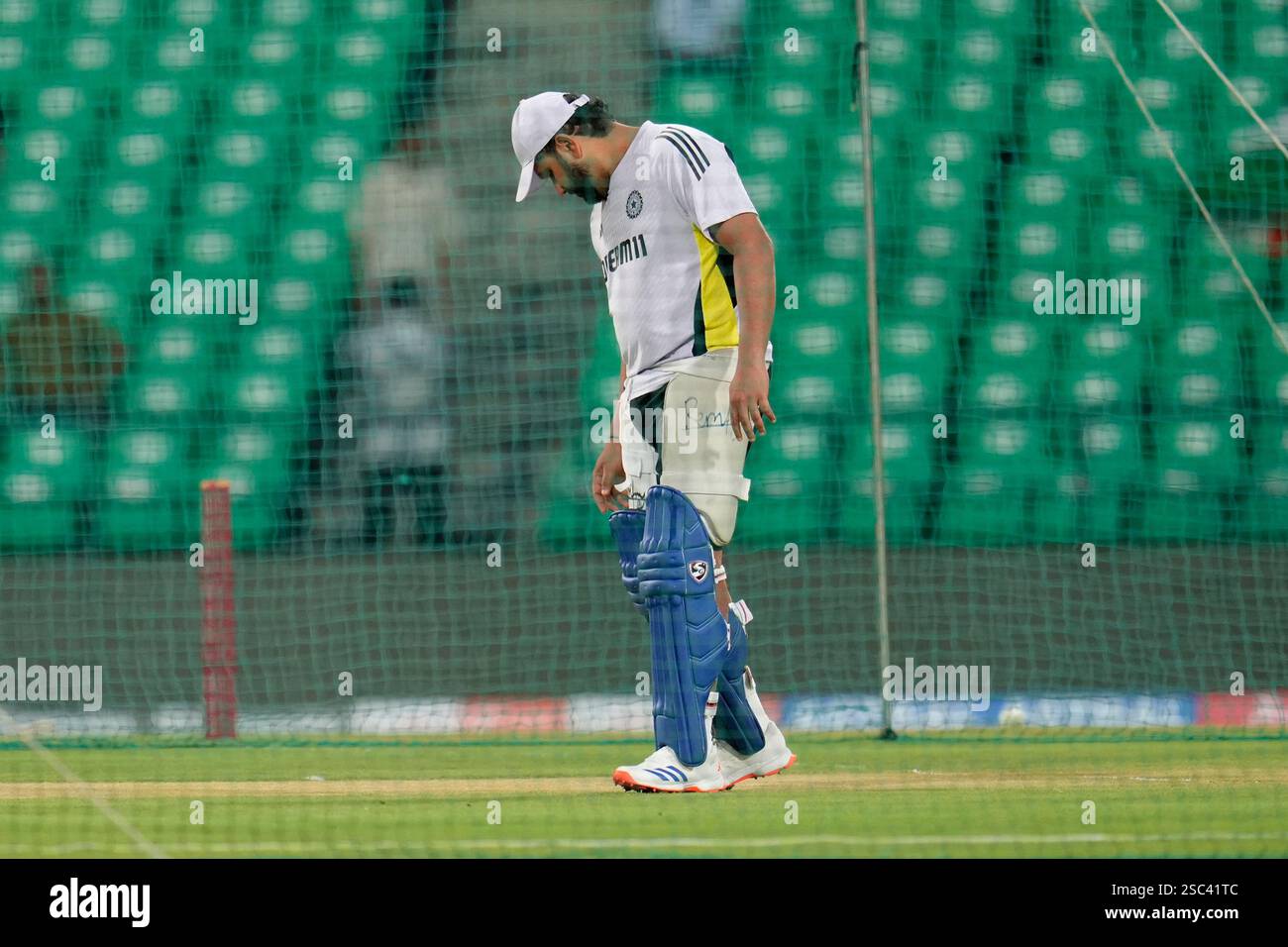 India's captain Rohit Sharma inspects the pitch during a training ...