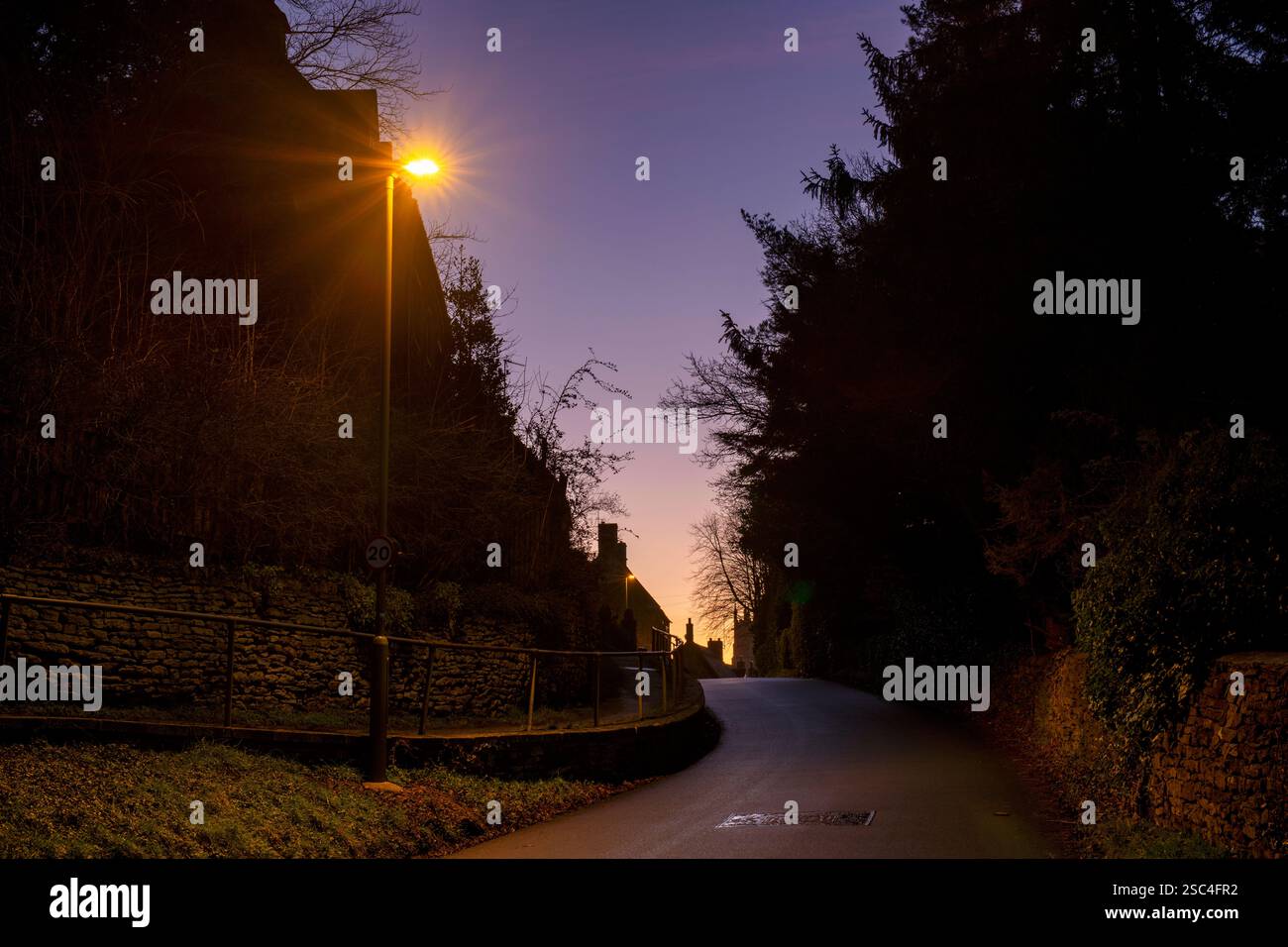 Dawn along scotland end road. Hook Norton, Oxfordshire, England Stock Photo