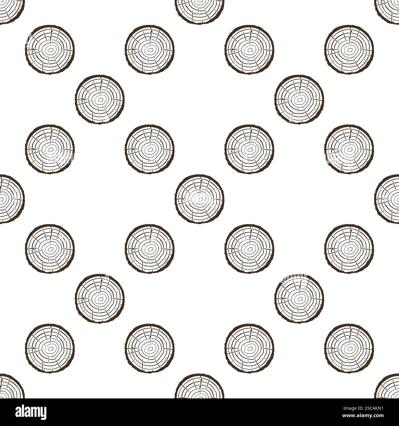 Growth Rings on tree vector concept linear seamless pattern - Saw cut background Stock Vector