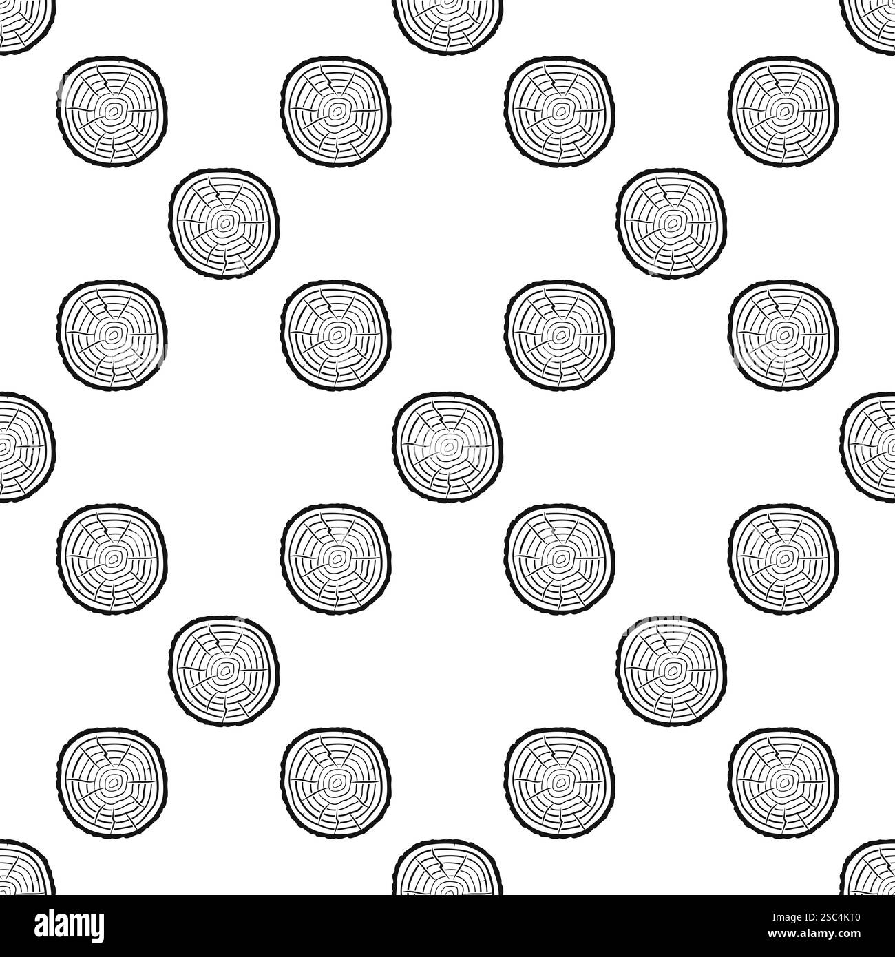 Tree trunk cuts with cracks seamless pattern Stock Vector