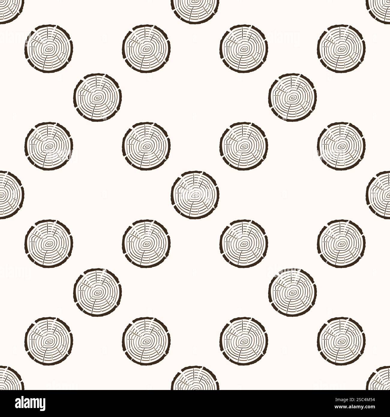 Tree trunk cuts with cracks seamless pattern Stock Vector