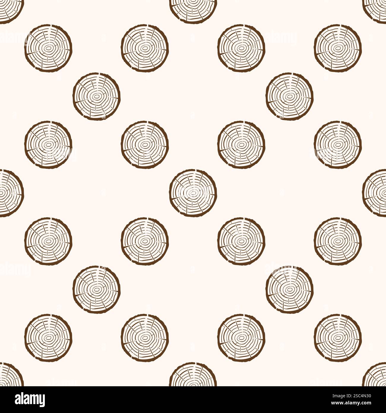 Tree trunk cuts with cracks seamless pattern Stock Vector