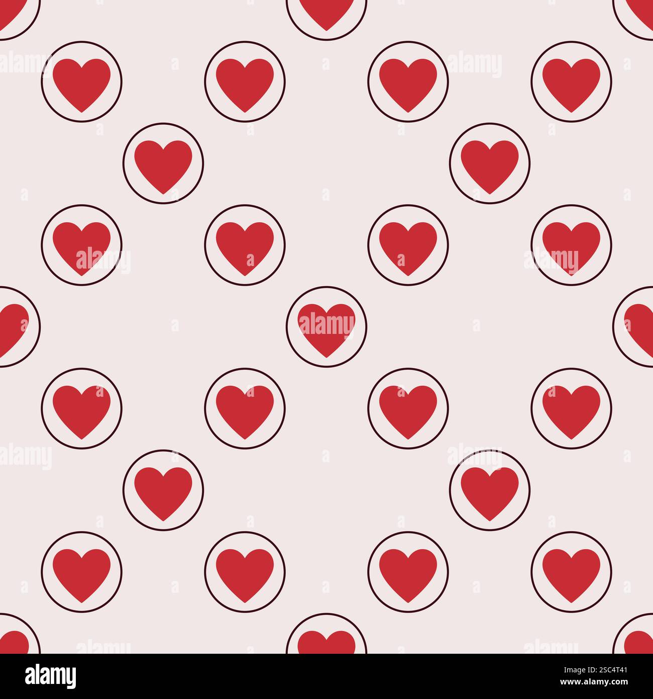 Red Heart inside circle vector seamless pattern - Romantic Love and ...