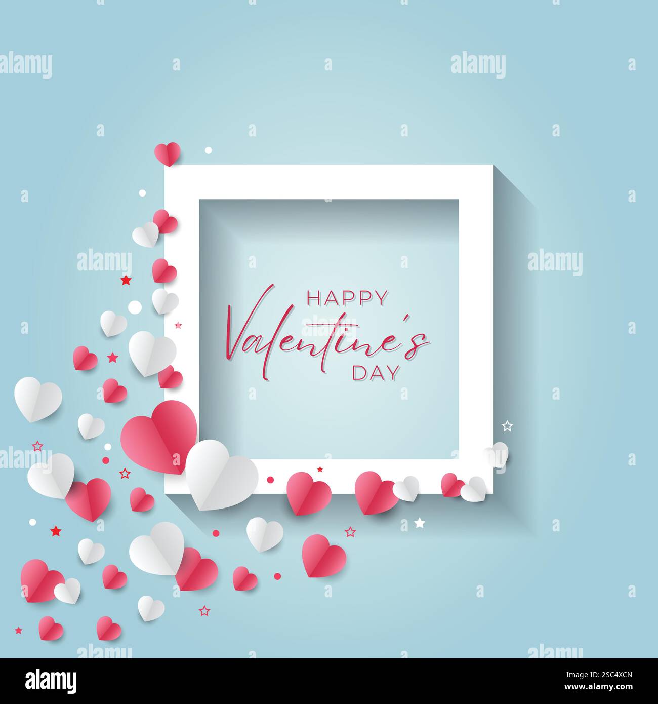 Valentines Day card with cute paper cut hearts and frame. Stock Vector ...