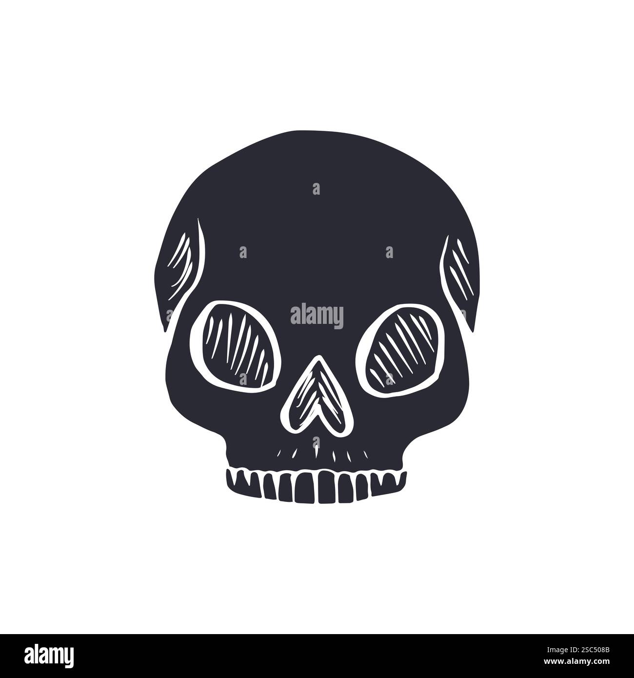 Hand drawn black silhouette human skull isolated on white background ...