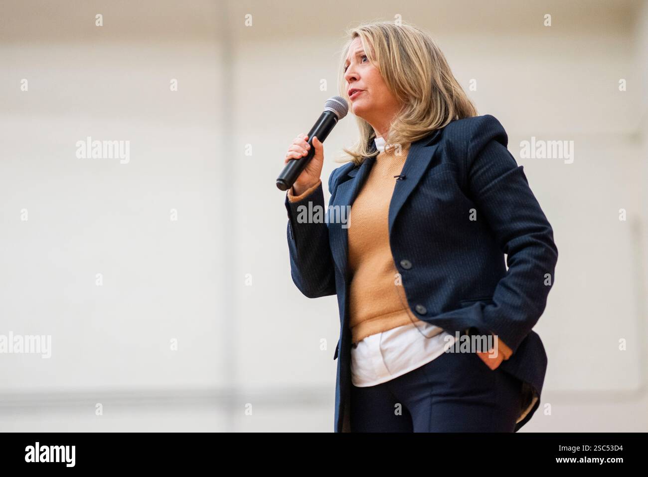 Ontario NDP Leader Marit Stiles speaks to supporters in Scarborough