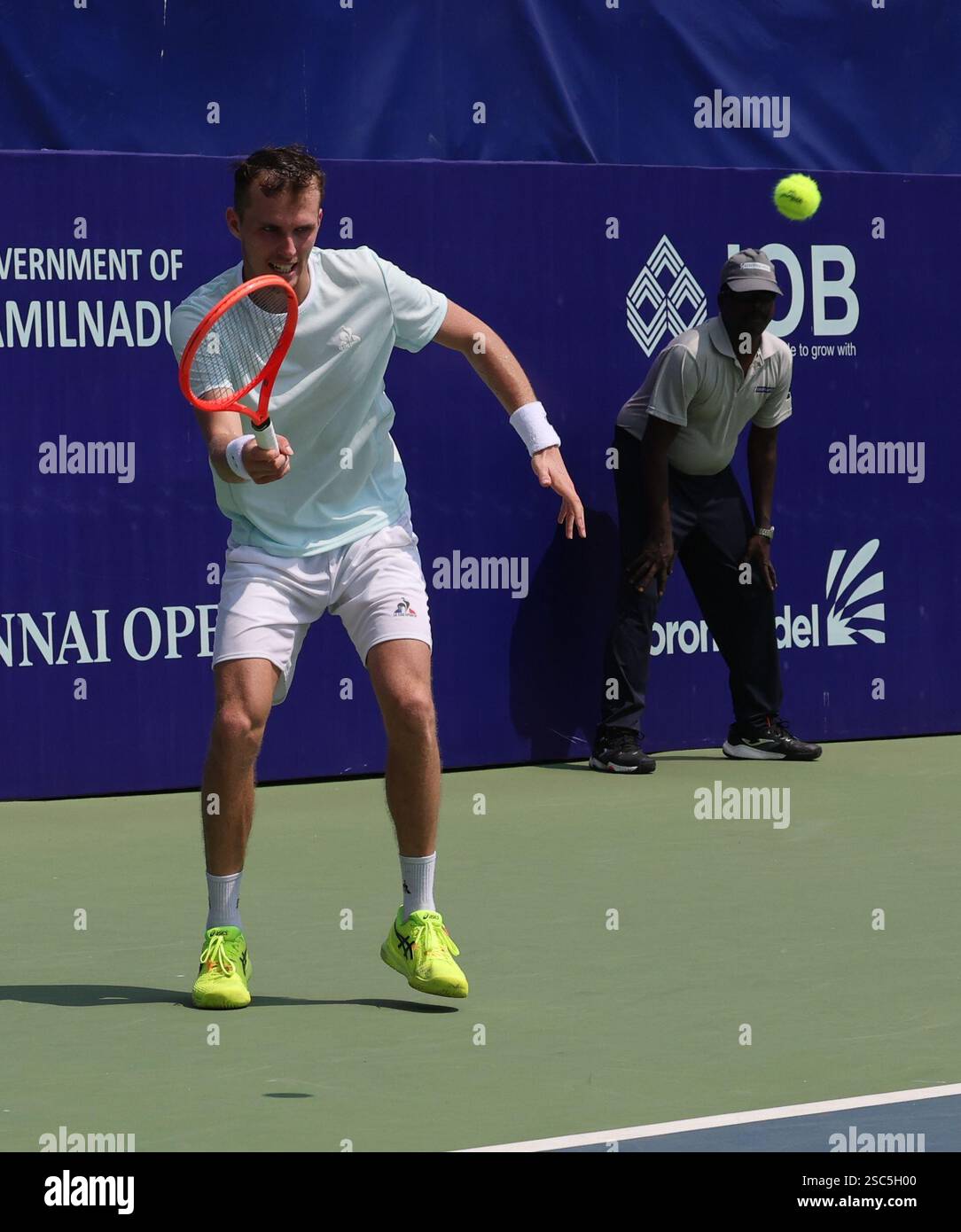 Chennai, Tamil Nadu, INDIA. 5th Feb, 2025. (8) Zsombor PIROS Hungary Vs .Oleksandr OVCHARENKO (UKR).Zsombor PIROS (HUN) In actionâ (Credit Image: © Seshadri Sukumar/ZUMA Press Wire) EDITORIAL USAGE ONLY! Not for Commercial USAGE! Stock Photo