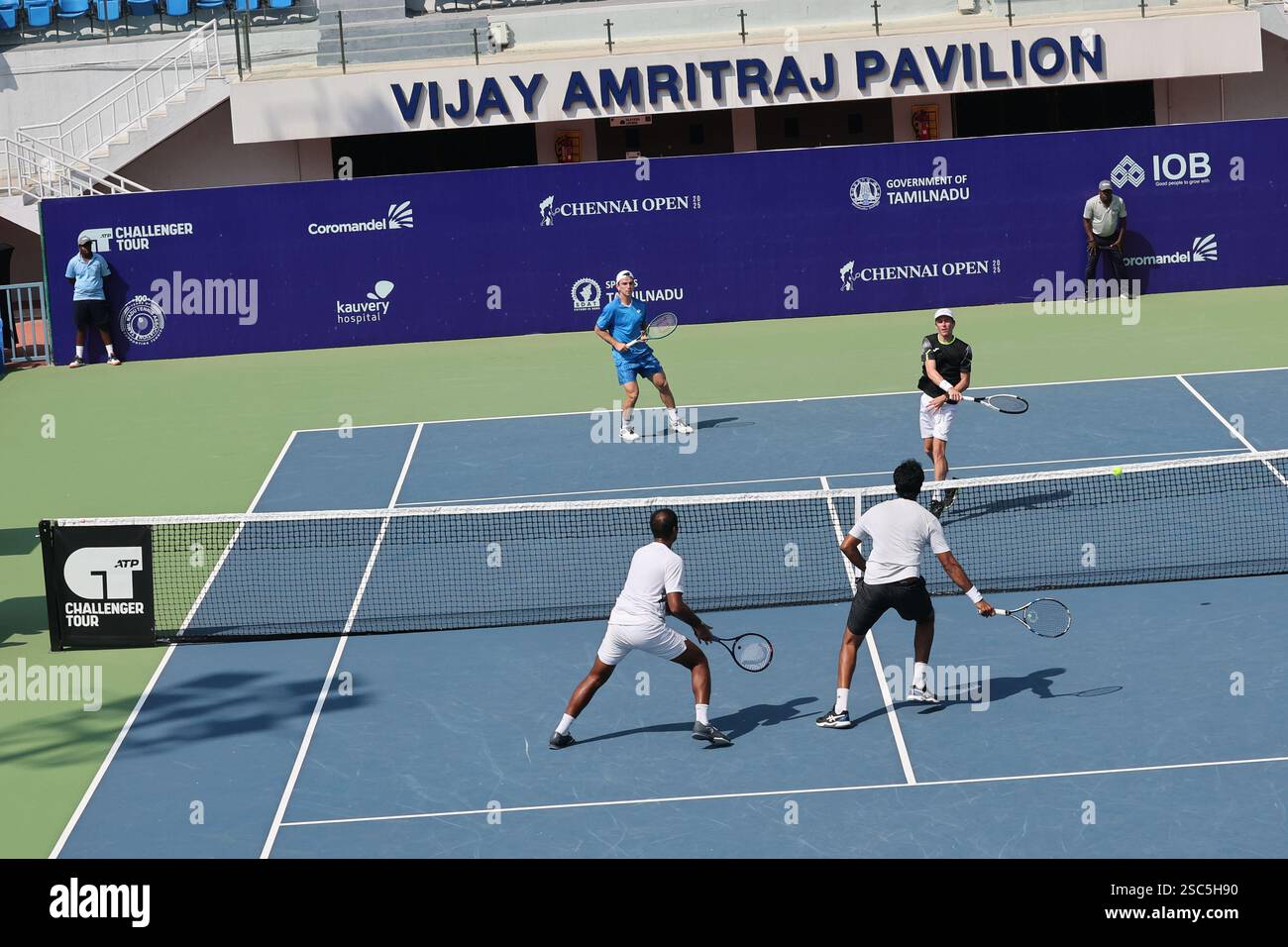 Chennai, Tamil Nadu, INDIA. 5th Feb, 2025. Doubles Saketh MYNENI (IND & Ramkumar Ramanathan (IND).Vs .Kimmer COPPEJENS (BEL) & Ergi KIRKIN (TUR).Saketh MYNENI (IND & Ramkumar Ramanathan (IND) won by 6-3, 6-1. (Credit Image: © Seshadri Sukumar/ZUMA Press Wire) EDITORIAL USAGE ONLY! Not for Commercial USAGE! Stock Photo