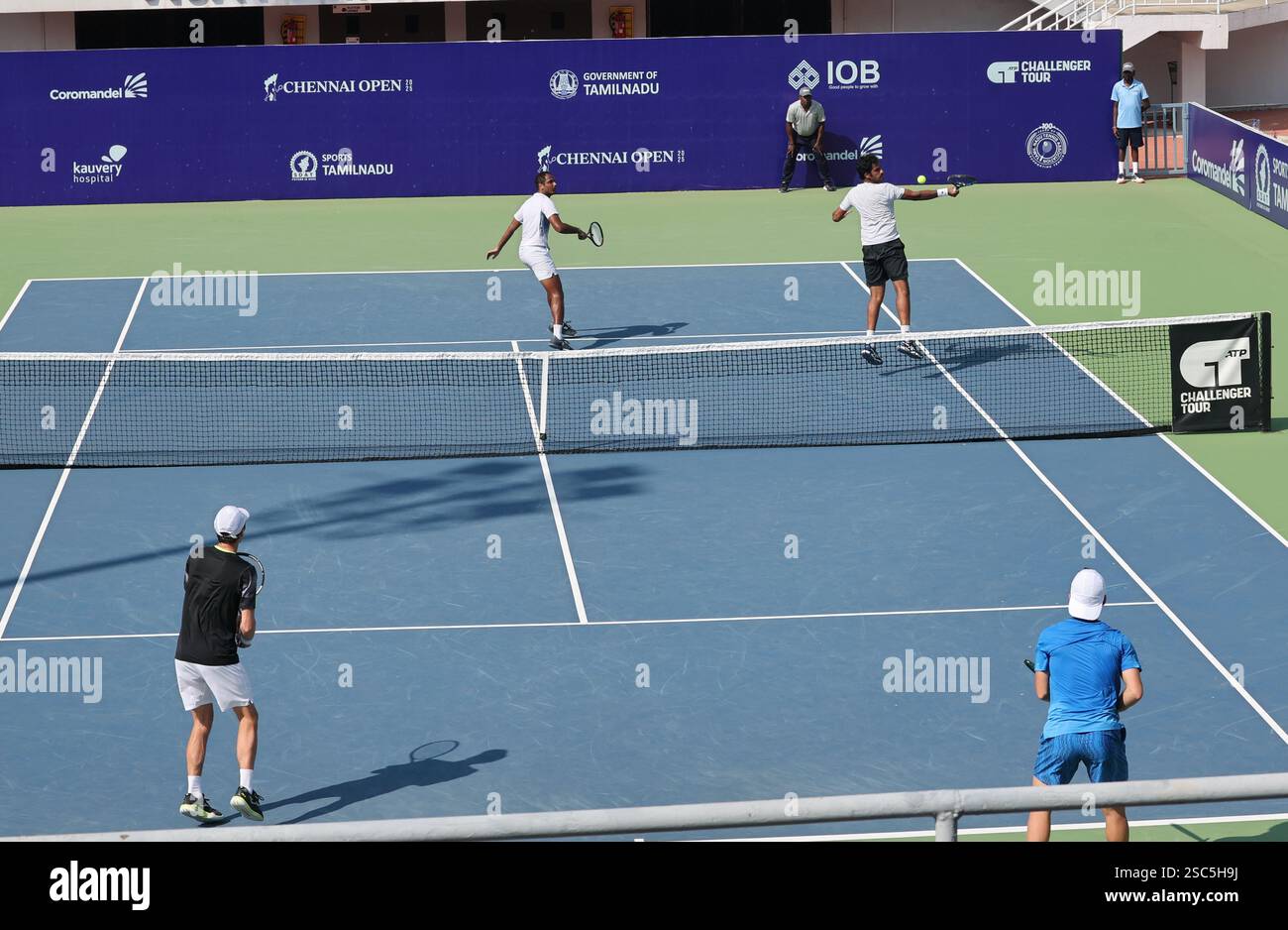 Chennai, Tamil Nadu, INDIA. 5th Feb, 2025. Doubles Saketh MYNENI (IND & Ramkumar Ramanathan (IND).Vs .Kimmer COPPEJENS (BEL) & Ergi KIRKIN (TUR).Saketh MYNENI (IND & Ramkumar Ramanathan (IND) won by 6-3, 6-1. (Credit Image: © Seshadri Sukumar/ZUMA Press Wire) EDITORIAL USAGE ONLY! Not for Commercial USAGE! Stock Photo