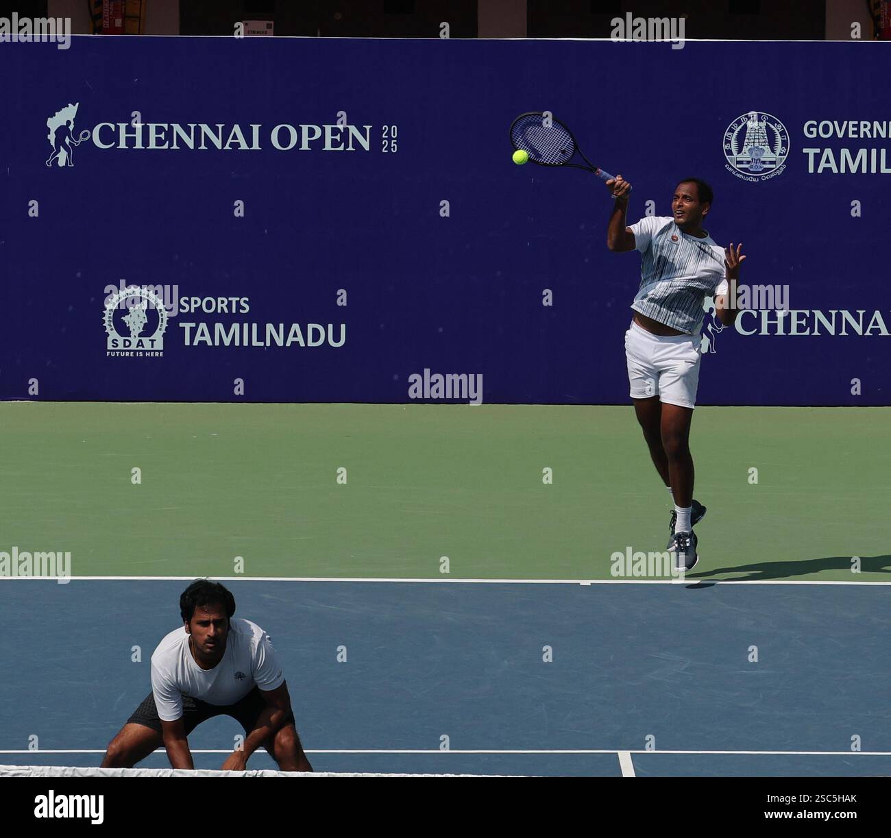 Chennai, Tamil Nadu, INDIA. 5th Feb, 2025. Doubles Saketh MYNENI (IND & Ramkumar Ramanathan (IND).Vs .Kimmer COPPEJENS (BEL) & Ergi KIRKIN (TUR).Saketh MYNENI (IND & Ramkumar Ramanathan (IND) won by 6-3, 6-1. (Credit Image: © Seshadri Sukumar/ZUMA Press Wire) EDITORIAL USAGE ONLY! Not for Commercial USAGE! Stock Photo