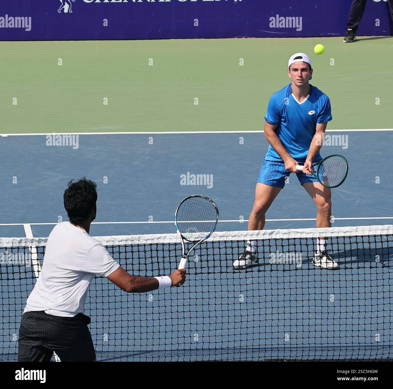 Chennai, Tamil Nadu, INDIA. 5th Feb, 2025. Doubles Saketh MYNENI (IND & Ramkumar Ramanathan (IND).Vs .Kimmer COPPEJENS (BEL) & Ergi KIRKIN (TUR).Saketh MYNENI (IND & Ramkumar Ramanathan (IND) won by 6-3, 6-1. (Credit Image: © Seshadri Sukumar/ZUMA Press Wire) EDITORIAL USAGE ONLY! Not for Commercial USAGE! Stock Photo
