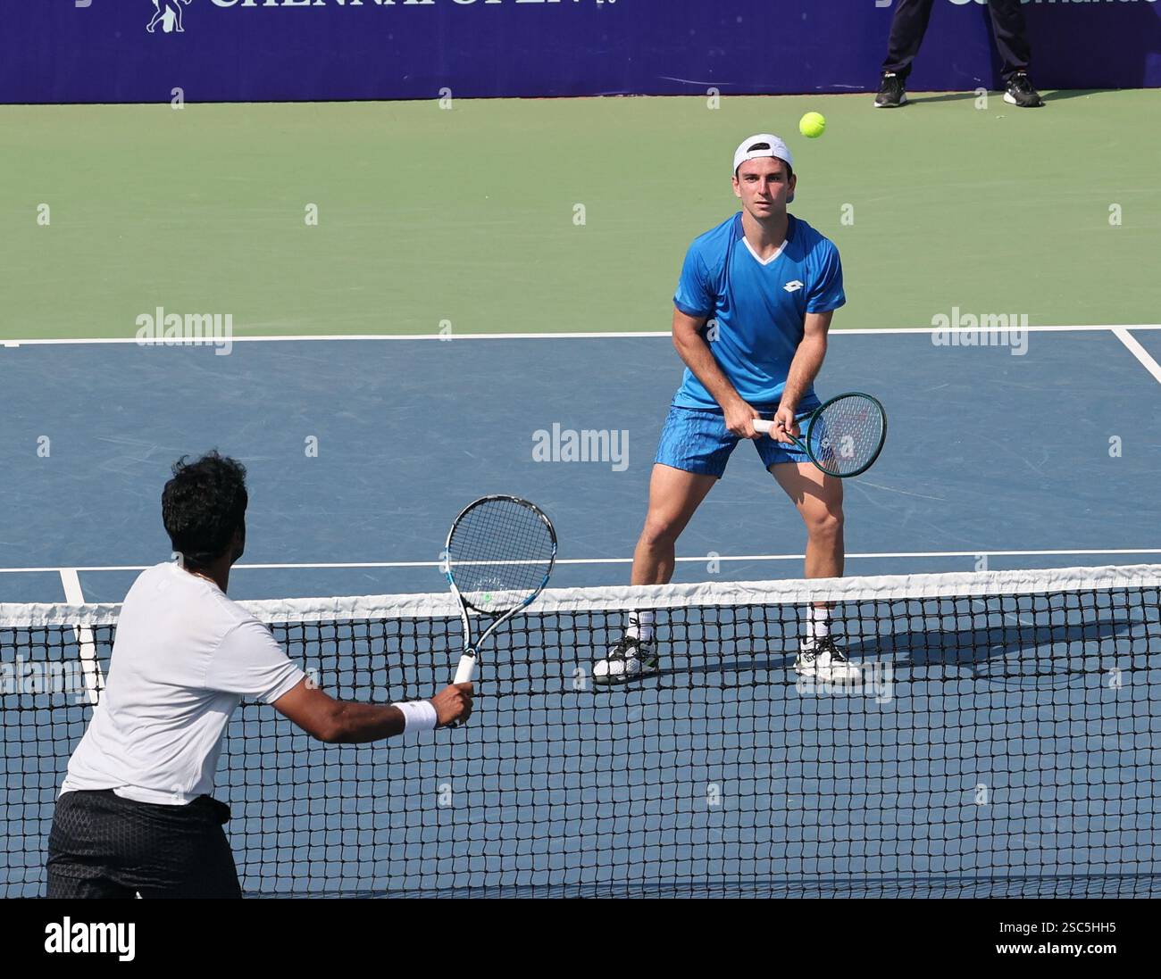 Chennai, Tamil Nadu, INDIA. 5th Feb, 2025. Doubles Saketh MYNENI (IND & Ramkumar Ramanathan (IND).Vs .Kimmer COPPEJENS (BEL) & Ergi KIRKIN (TUR).Saketh MYNENI (IND & Ramkumar Ramanathan (IND) won by 6-3, 6-1. (Credit Image: © Seshadri Sukumar/ZUMA Press Wire) EDITORIAL USAGE ONLY! Not for Commercial USAGE! Stock Photo