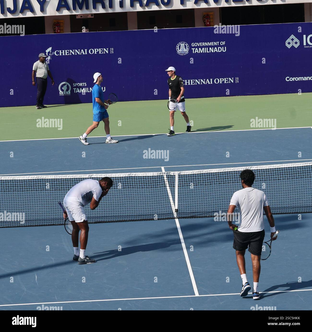 Chennai, Tamil Nadu, INDIA. 5th Feb, 2025. Doubles Saketh MYNENI (IND & Ramkumar Ramanathan (IND).Vs .Kimmer COPPEJENS (BEL) & Ergi KIRKIN (TUR).Saketh MYNENI (IND & Ramkumar Ramanathan (IND) won by 6-3, 6-1. (Credit Image: © Seshadri Sukumar/ZUMA Press Wire) EDITORIAL USAGE ONLY! Not for Commercial USAGE! Stock Photo
