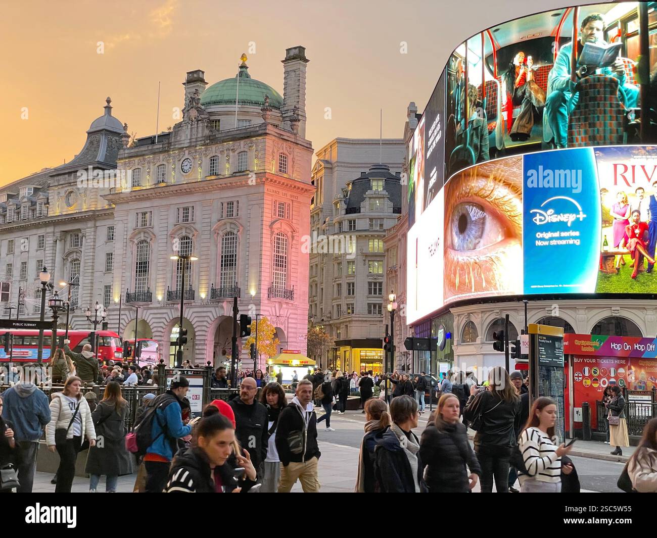 Piccadilly Circus at sunset, London - Smartphone Captured Stock Image