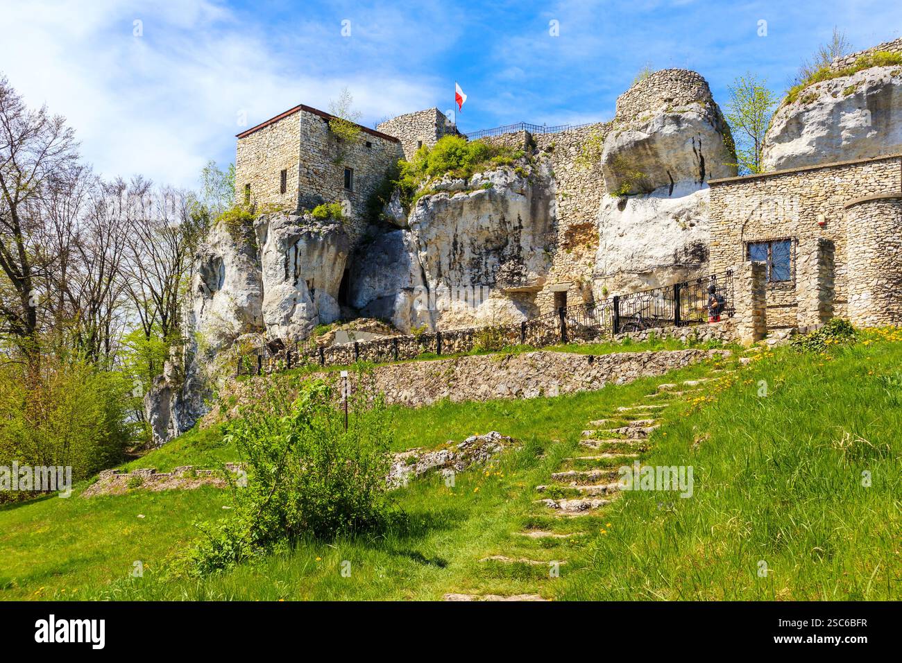 Bakowiec castle near Morsko village in Polish Jurassic Highland on sunny spring day, Poland Stock Photo