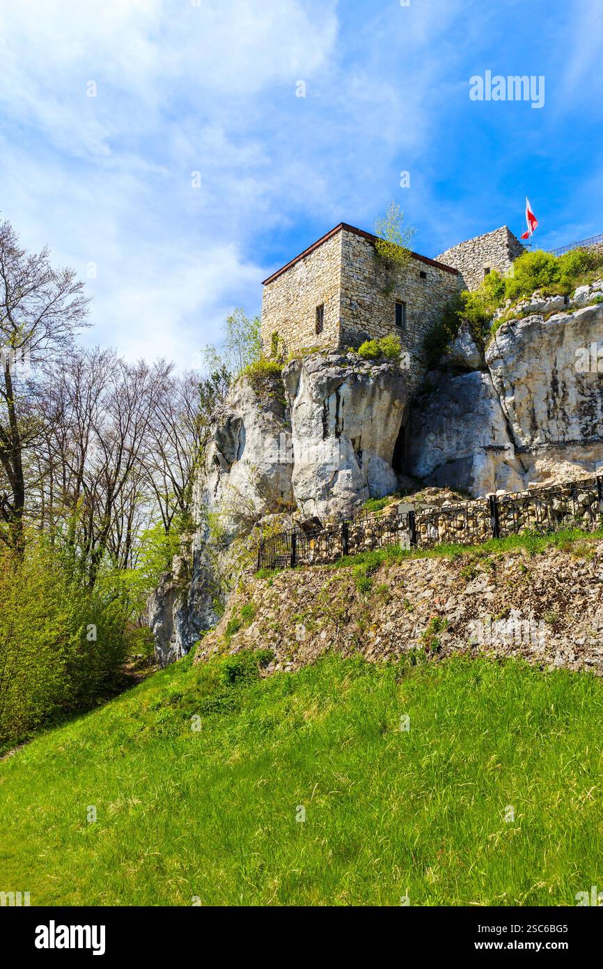 Bakowiec castle near Morsko village in Polish Jurassic Highland on sunny spring day, Poland Stock Photo