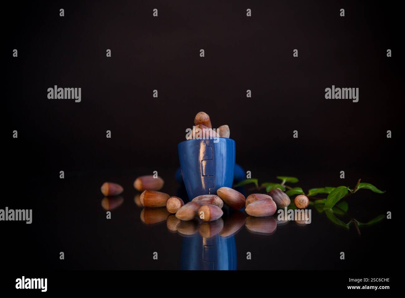 hazelnuts with nutcracker isolated on black background. Stock Photo