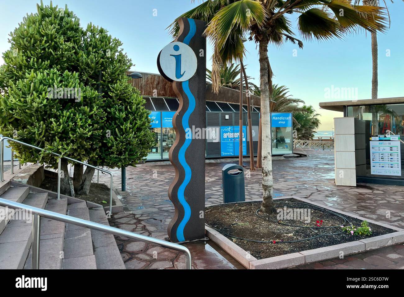 Tourist Information Office Sign near Troya Beach where Playa de las Américas and Costa Adeje meet. Tenerife, Canary Islands, Spain. 14th January 2025. - Smartphone Captured Stock Image