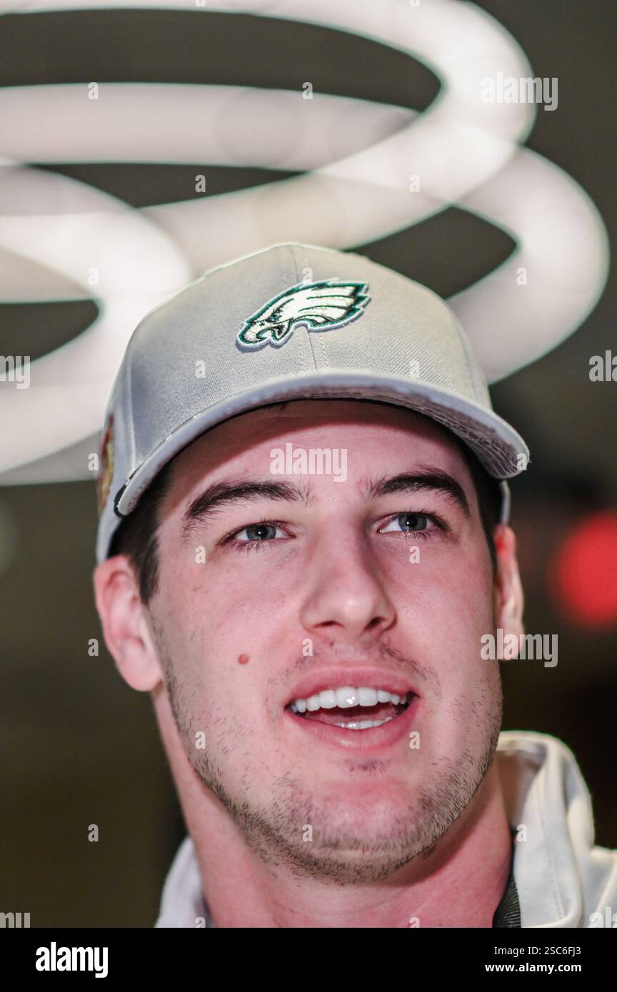Philadelphia Eagles Quarterback 16 Tanner McKee speaks to members of