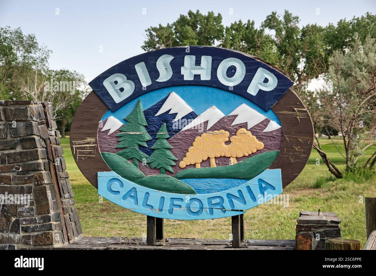 Bishop California sign on 395 on the south side of town Stock Photo