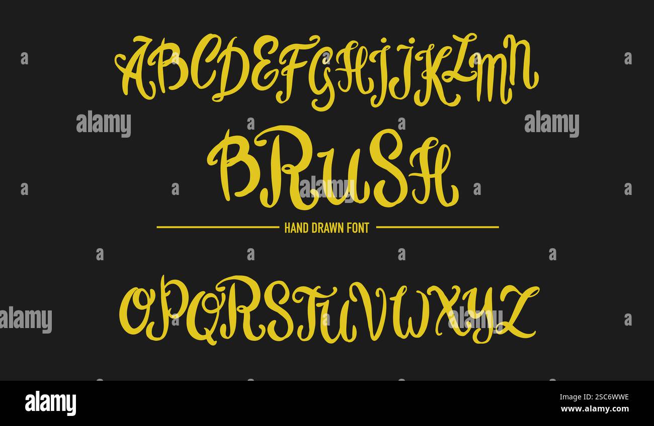 Calligraphic typeface or font hand drawn made with brush pen. Soft ...