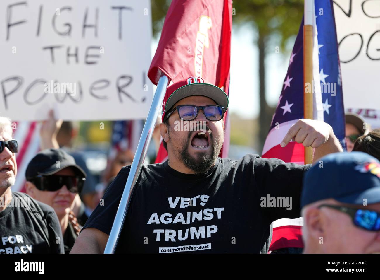 Point Reyes Protest Ricardo Reyes, of Common Defense, shouts as he addresses the crowd as ...