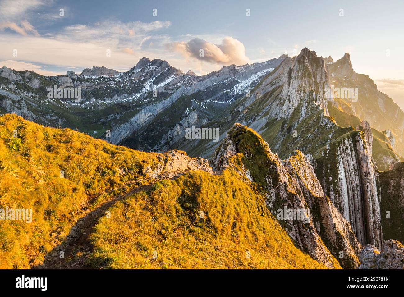 View to the alpstein mountains with the santis hi-res stock photography ...