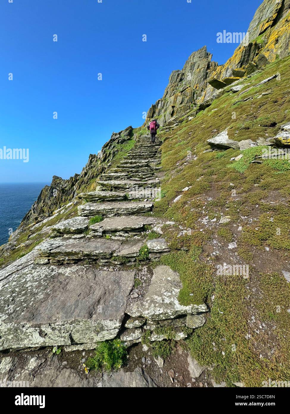 Steps leading from the landing jetty to the top of Skellig Michael, county Kerry, Ireland. - Smartphone Captured Stock Image