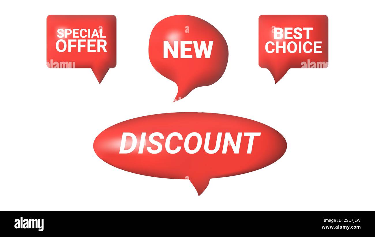 3D speech bubbles different shapes message icon. Text new sale discount ...