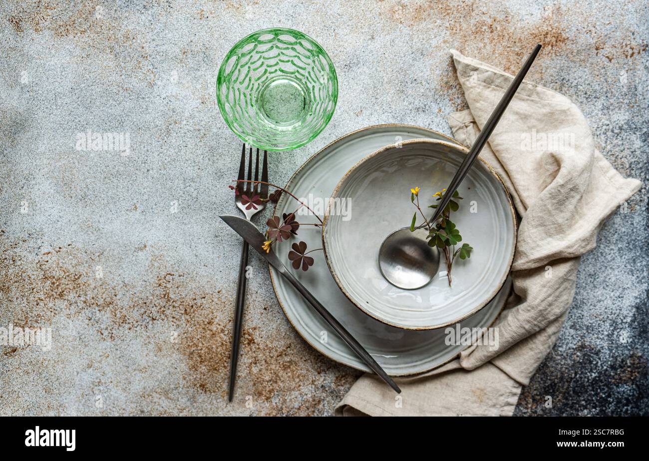 Table setting with fresh shamrocks Stock Photo