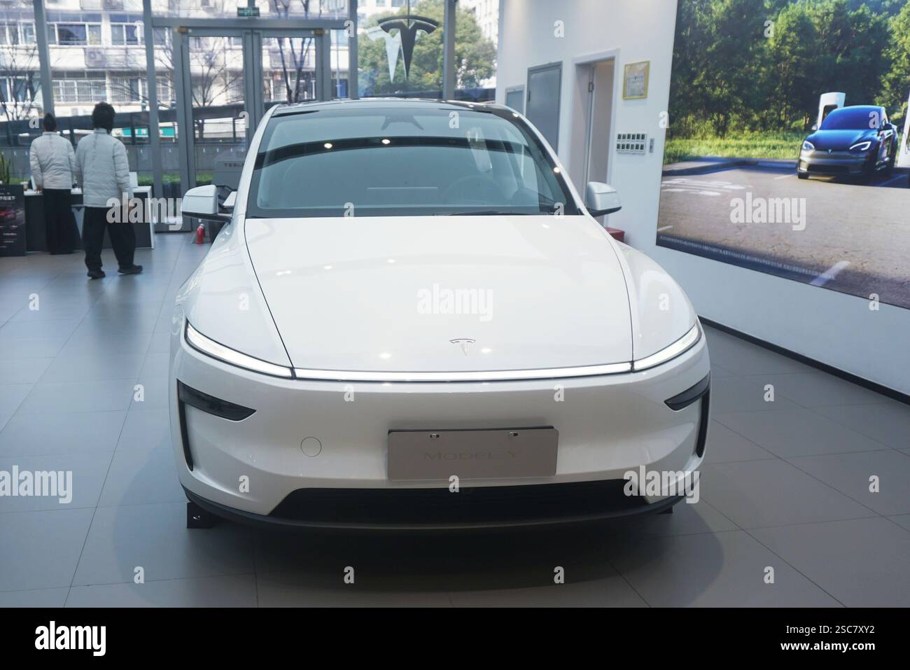 HANGZHOU, CHINA - A new Model Y is displayed at a Tesla store in ...