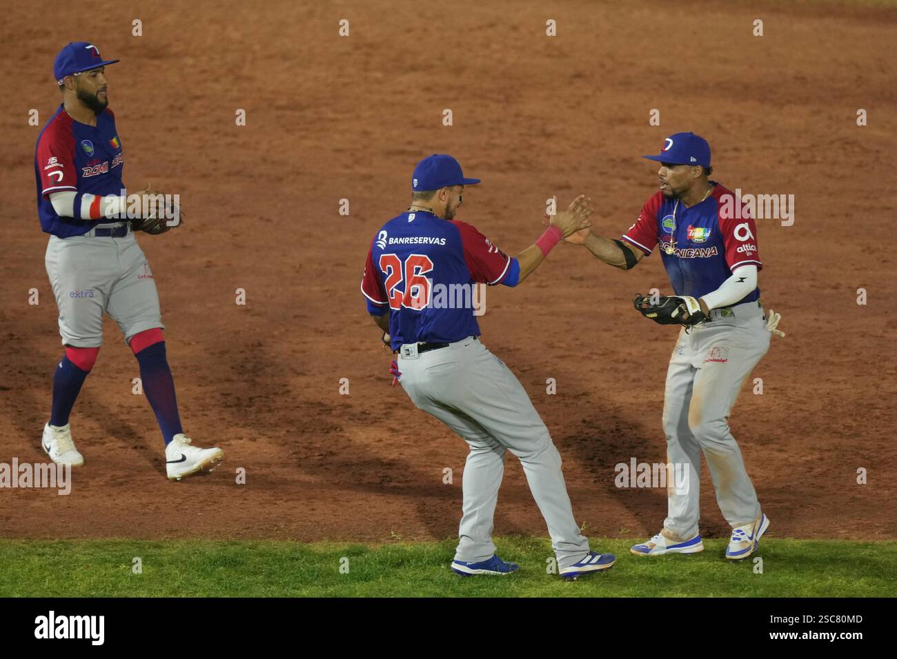 Players of Dominican Republic celebrate after a Caribbean Series