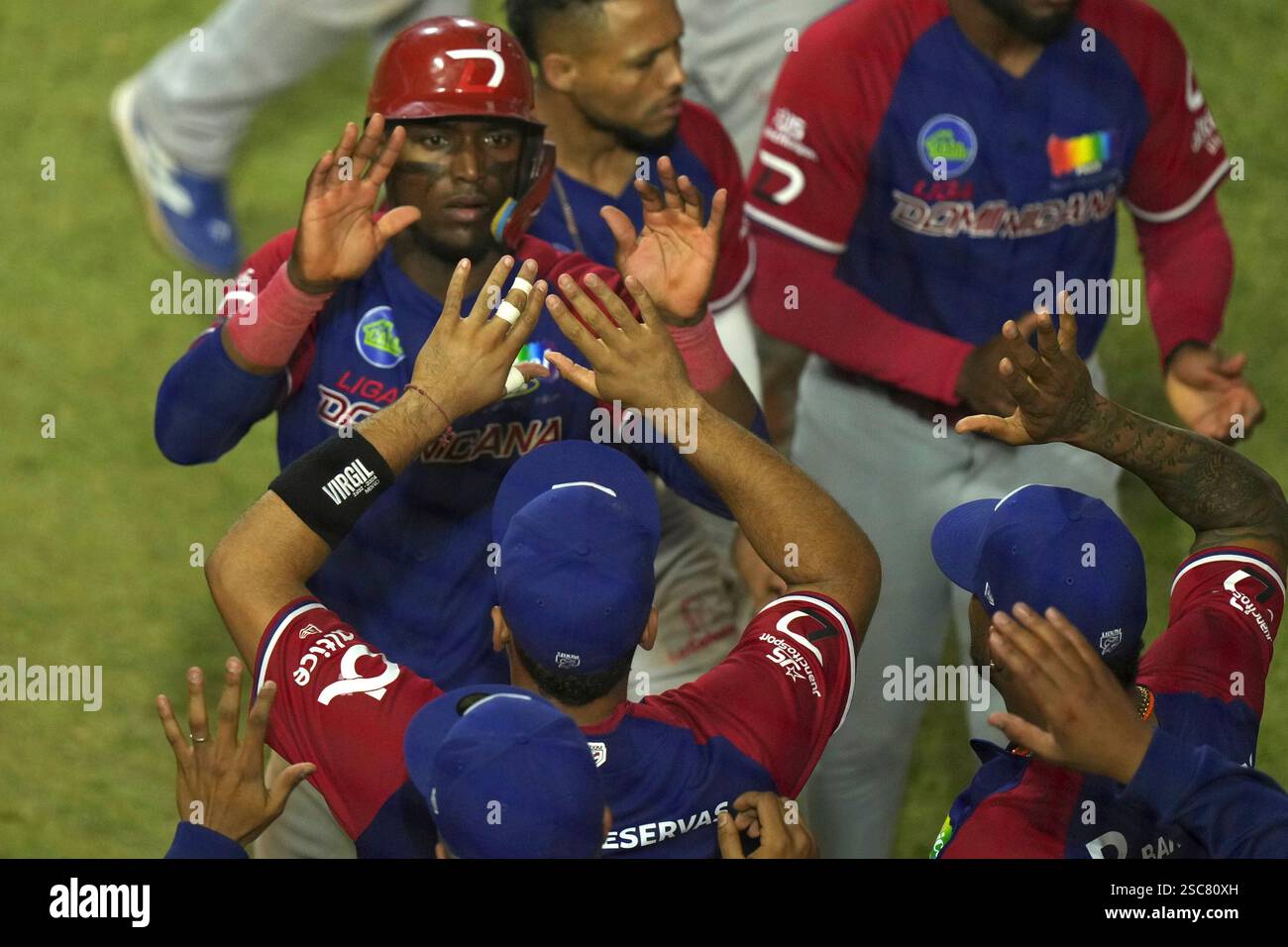 Dominican Republic's Junior Lake celebrates after scoring against