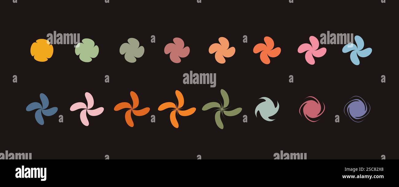 Minimalist geometric elements set, abstract bauhaus forms, groovy colors. Simple distorted flower shape, basic form, trendy modern graphic element Stock Vector