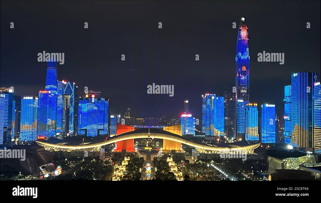 SHENZHEN, CHINA FEBRUARY 1, 2025 A light show on landmark buildings
