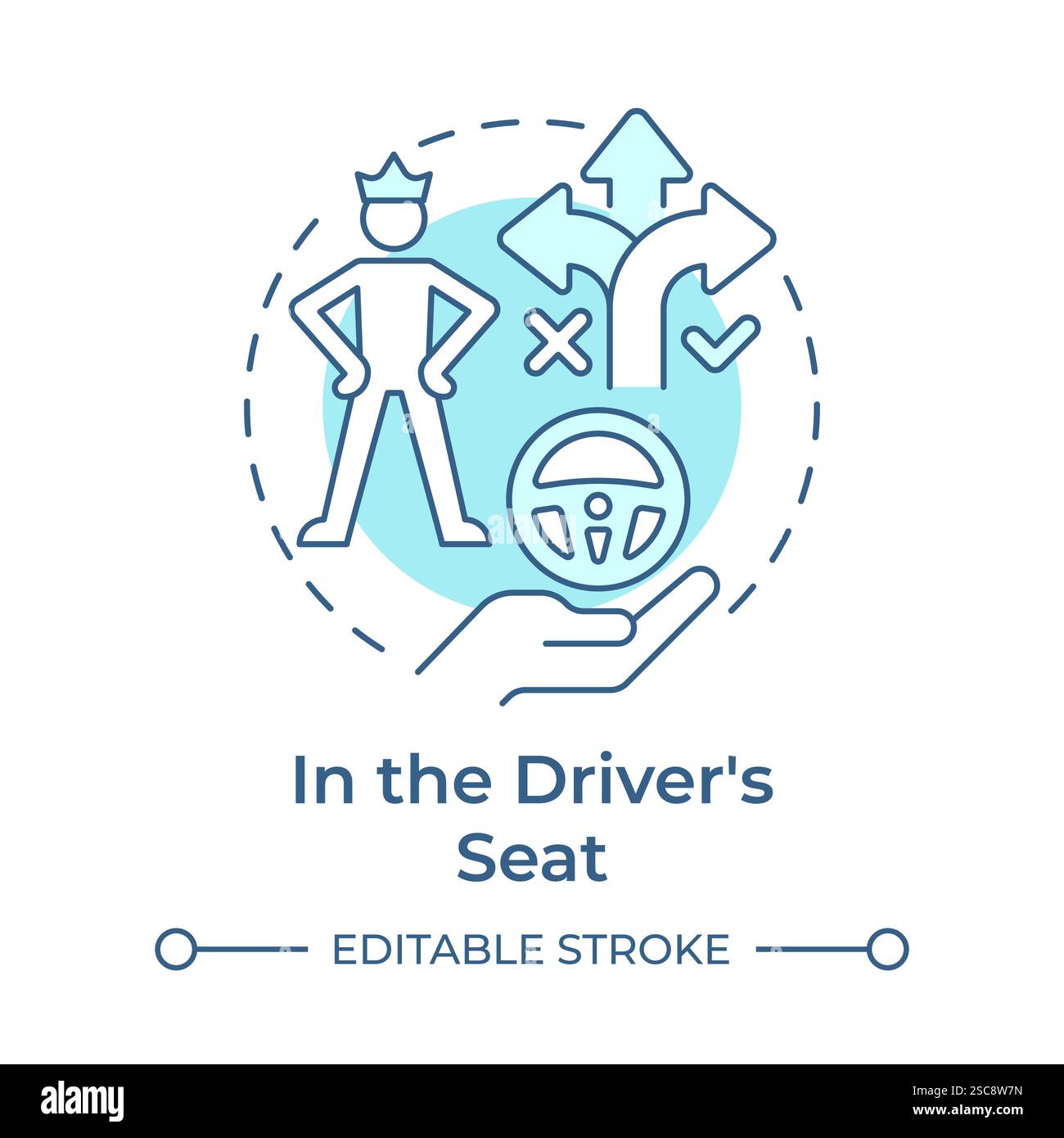 In the drivers seat soft blue concept icon Stock Vector