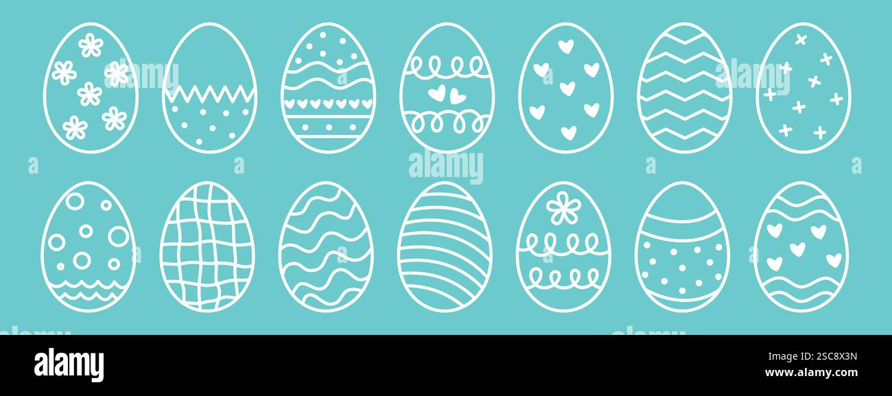 White silhouette of painted Easter eggs Stock Vector