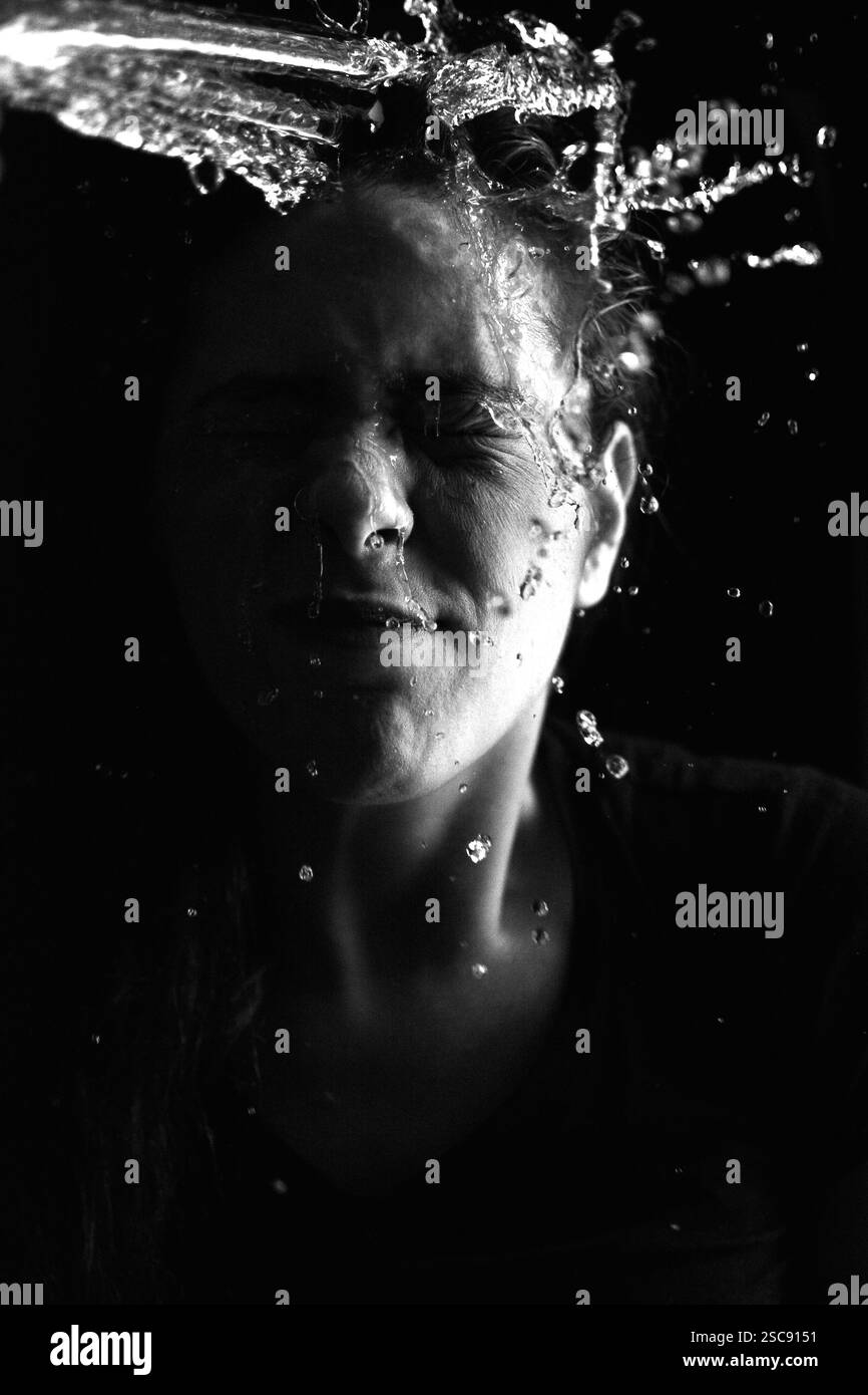black and white portrait Unveiled by water Stock Photo