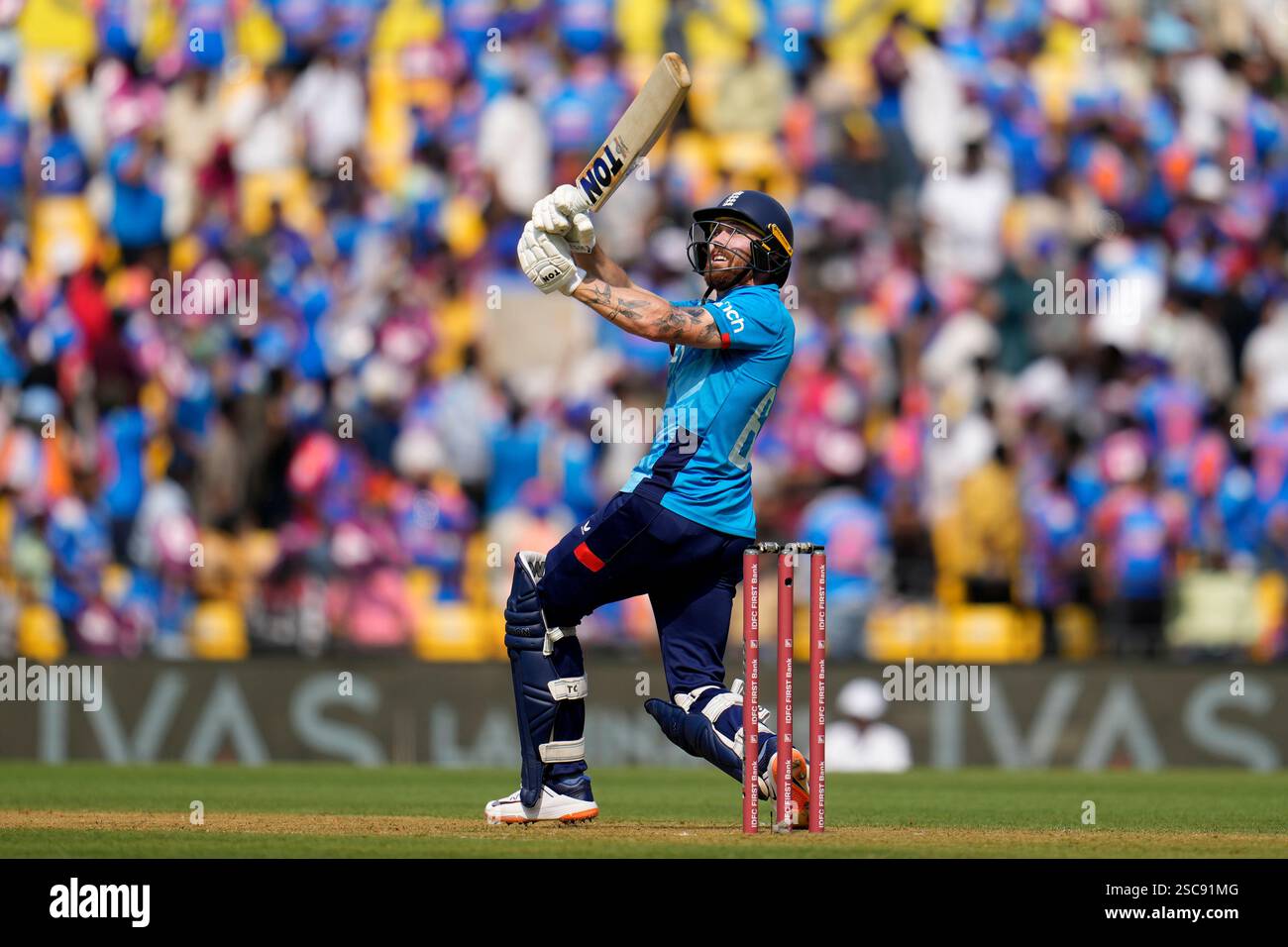 England's Phil Salt hits a six during the first one day international ...