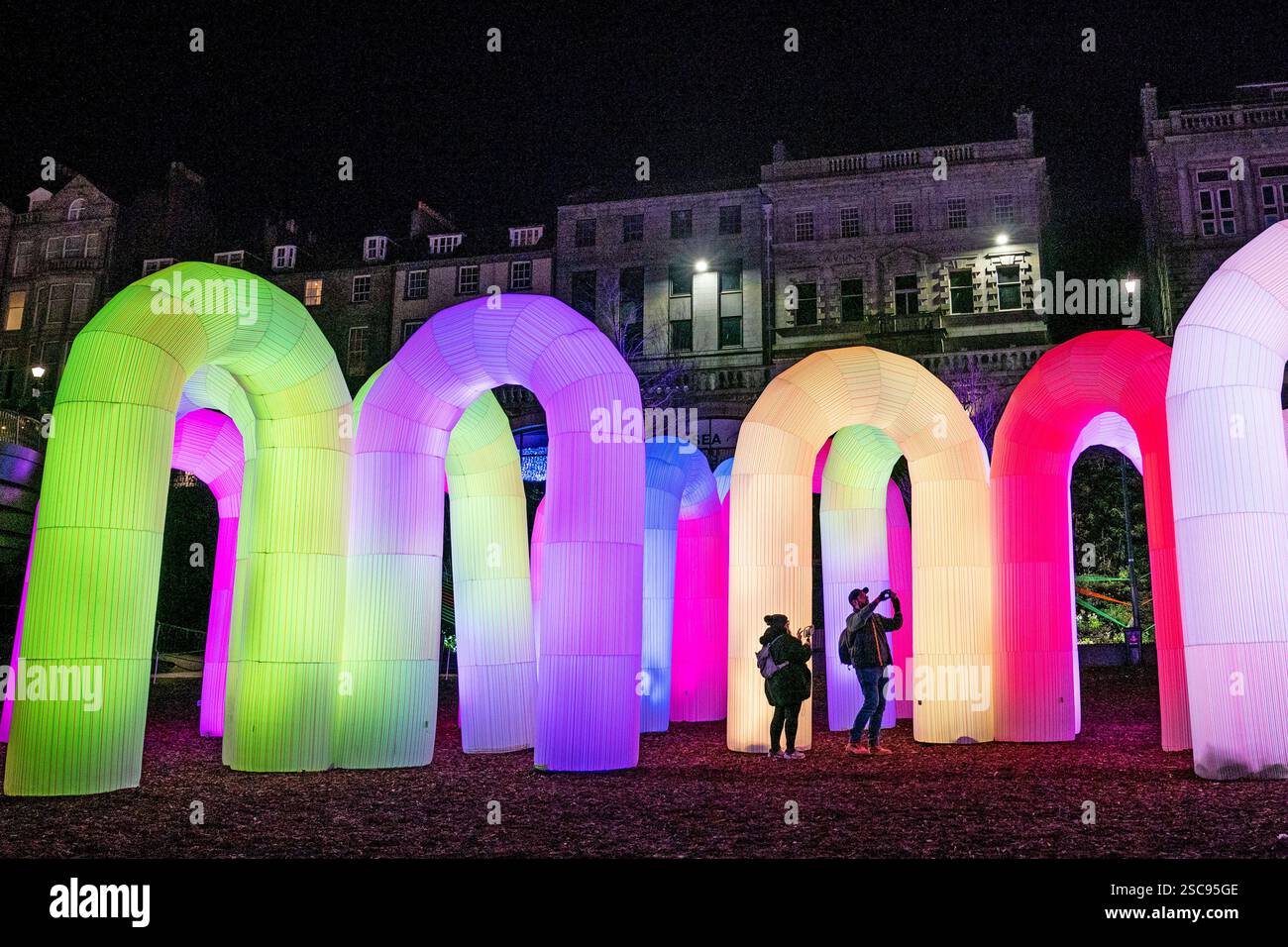 Visitors explore the sky castle an interactive sound and light