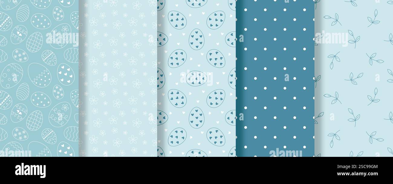Cute cozy Easter collage of seamless patterns Stock Vector