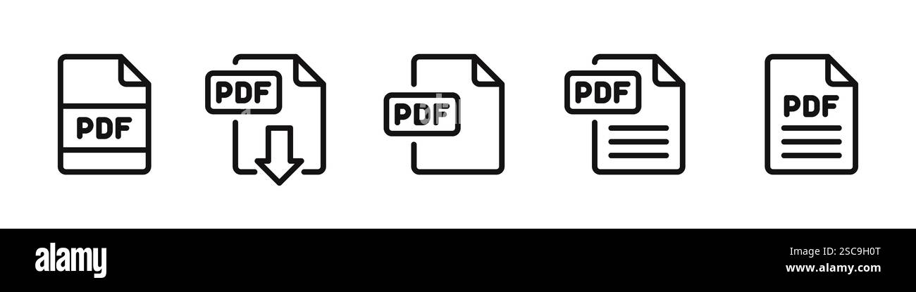 PDF file format icons set. PDF file download symbols collection. Vector ...